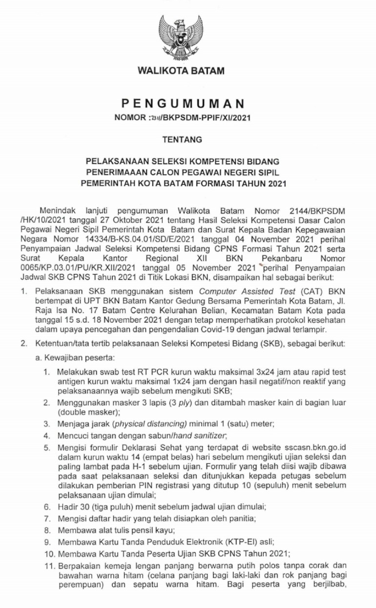 Pengumuman Pelaksanaan Seleksi Kompetensi Bidang Penerimaan Calon ...